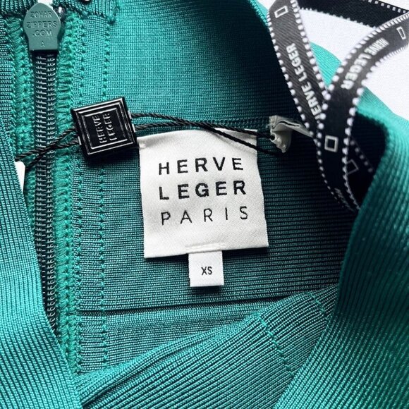 NWT HERVÉ LEGER EMERALD GREEN BANDAGE HIGH RISE PENCIL SKIRT - XS - Picture 9 of 15